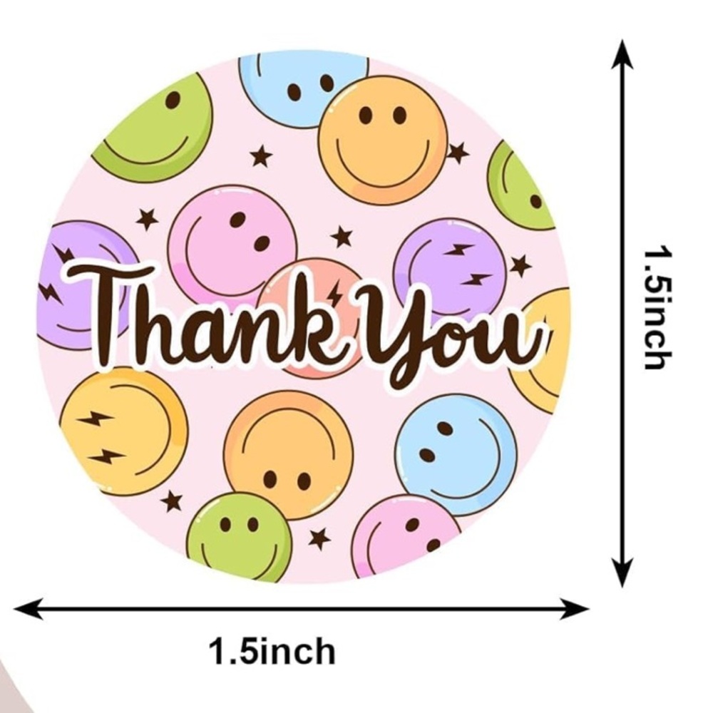 Smiley Face Thank You Stickers - 50 Pieces